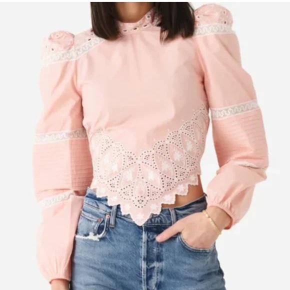 NEW LoveShackFancy hito handkerchief buble bath pink top size M puff sleeve
